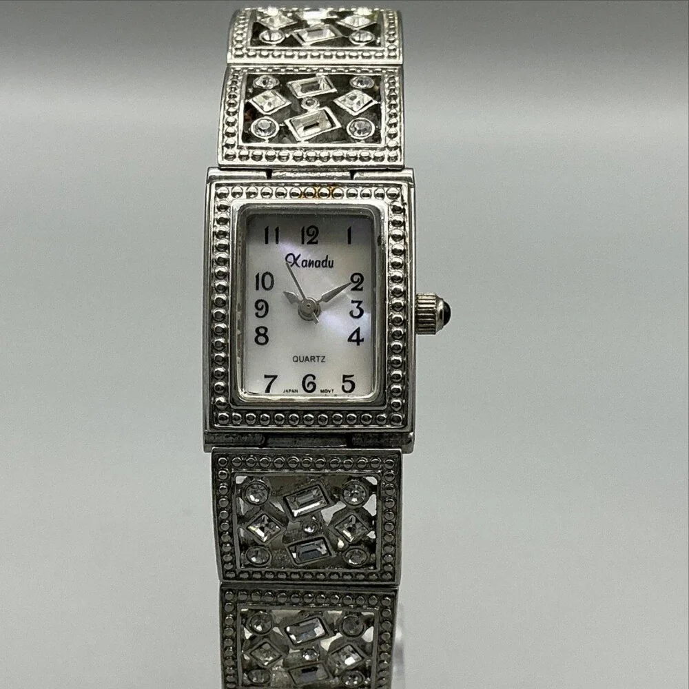 Xanadu Womens Watch 18mm White Dial Silver Tone Gem Bracelet New Battery 7.5